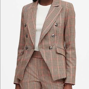 Banana Republic Double Breasted Plaid Blazer in Camel